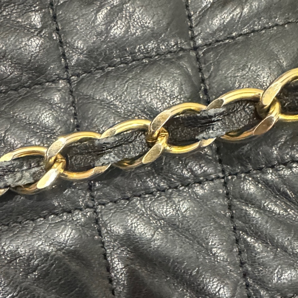 Vintage Moresco Quilted Black Leather Shoulder Bag with Chain & Leather Strap - Picture 15 of 15